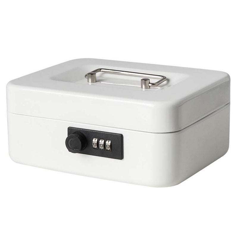 Jssmst Medium Cash Box with Combination Lock - Durable Metal Cash Box with Money Tray White,7.87 x 6.3 x 3.35 inches, SM-CB07005M - Image 1